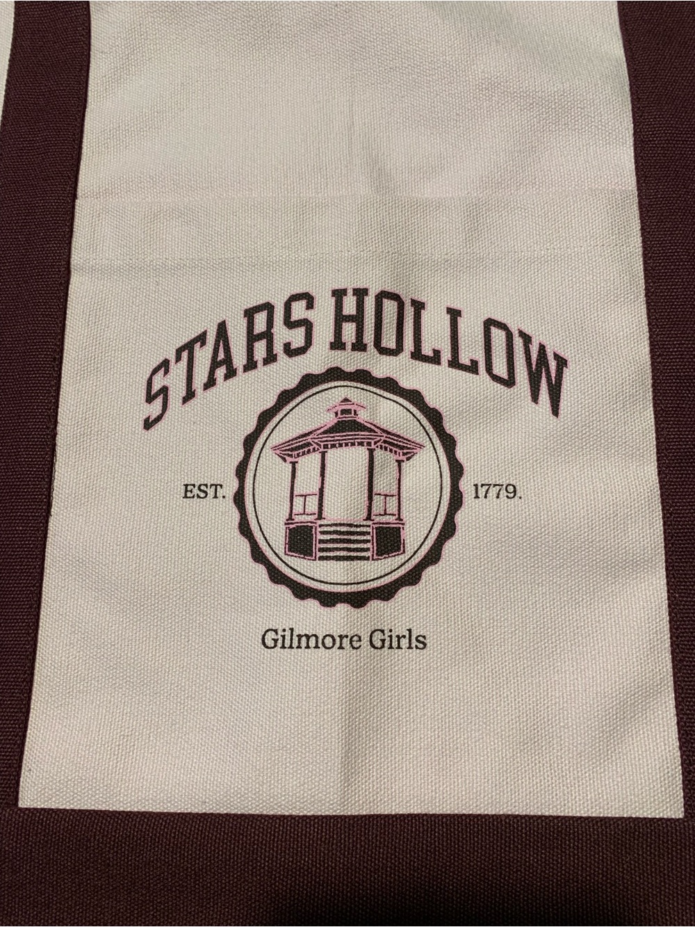 Gilmore Girls Stars Hollow Canvas Tote in Light Pink and Maroon - Picture 2 of 14